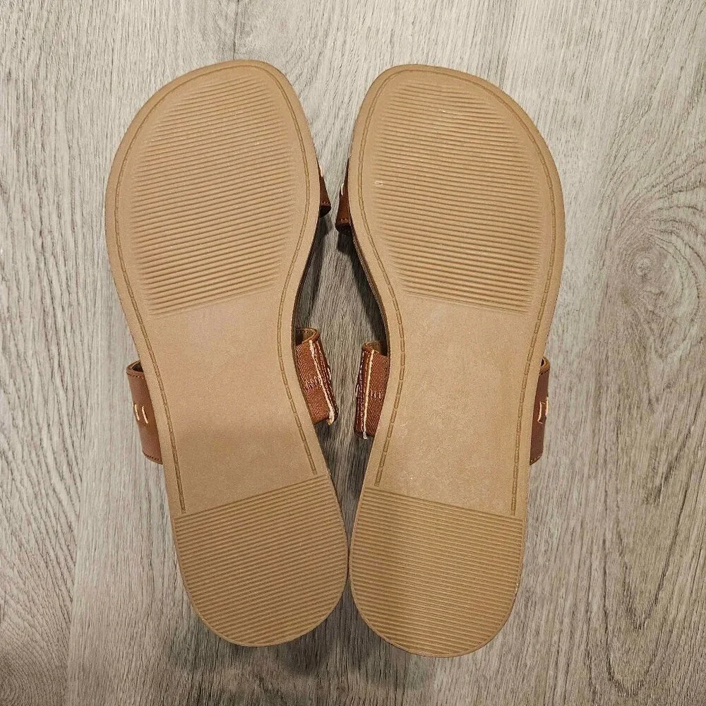 LC Lauren Conrad Sunstone Women's Slide Sandals, Cognac Whipstitch, Size 6.5 - Picture 3 of 4